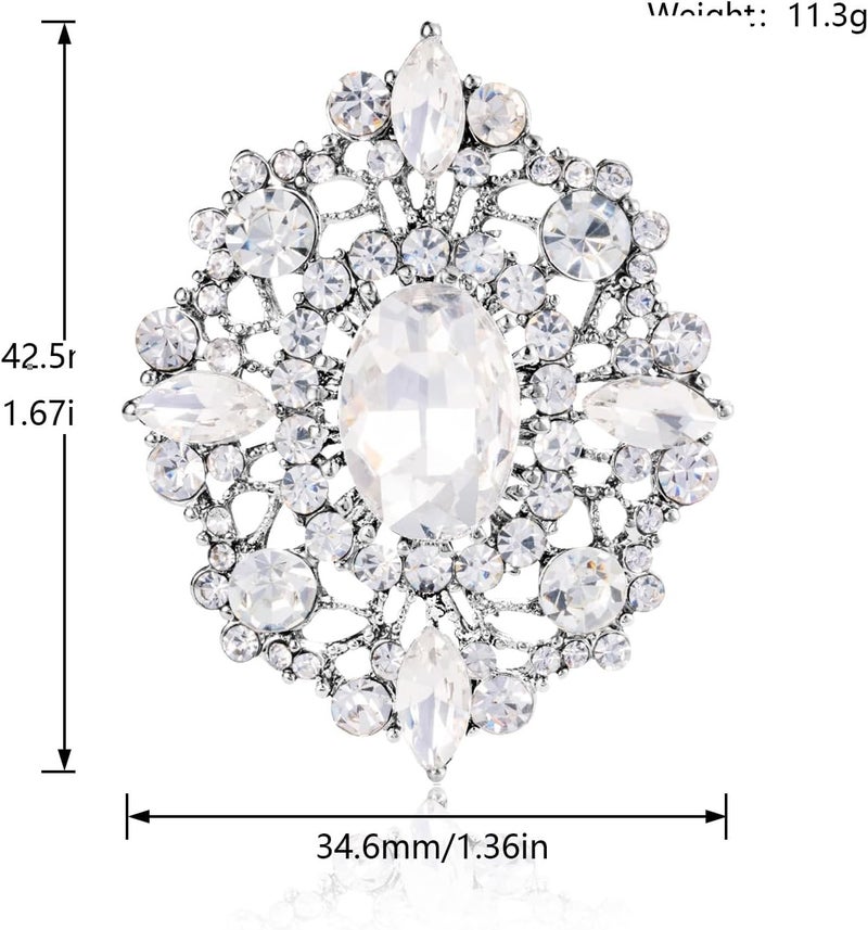 LAXPICOL Vintage Clear Austrian Crystal Brooch Pin for Women Elegant Wedding Bridal Brooches Broach Pin 1.69"*1.39" - Image 2